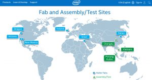 Figure 2. Screenshot of Intel factories. Note those in green are where assembly occurs.