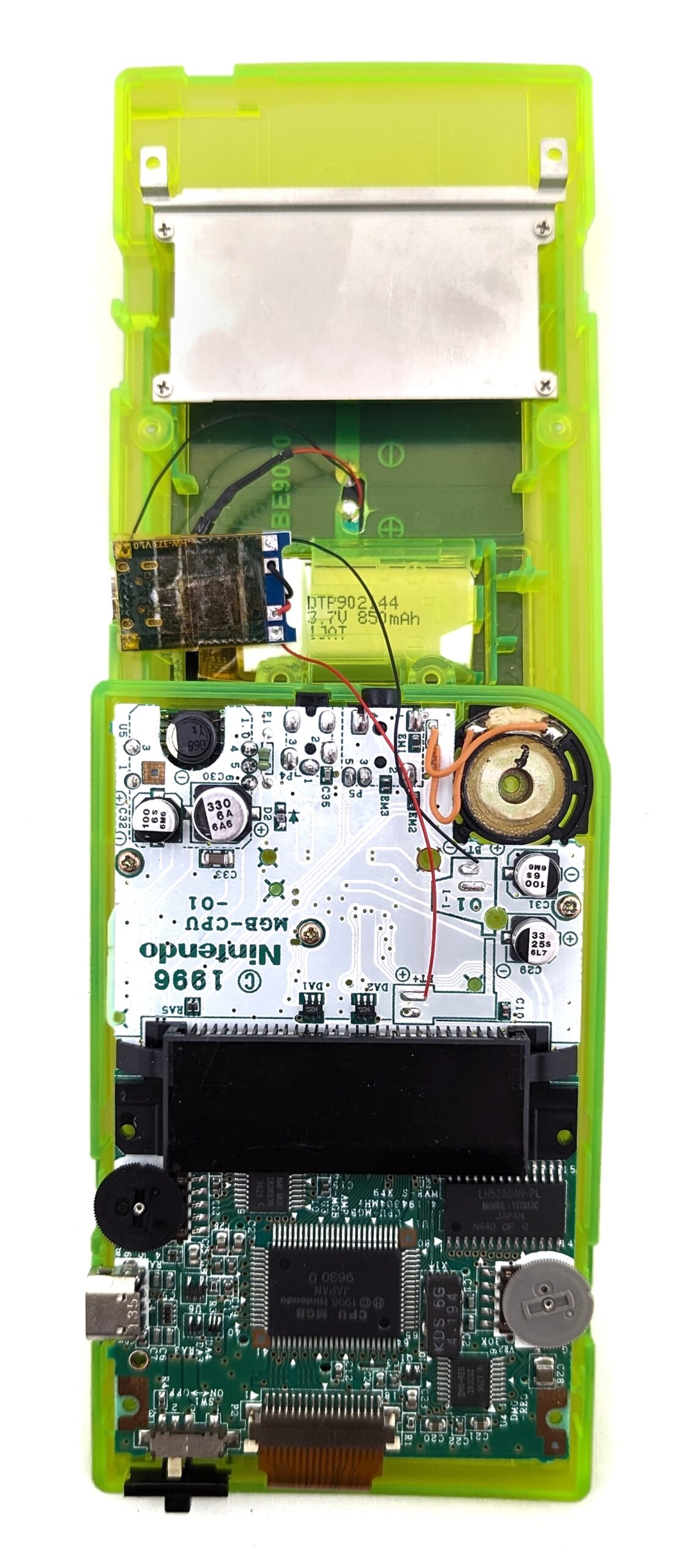 An open game boy pocket with the pcb exposed.